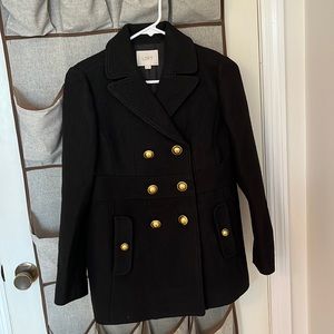 Ann Taylor Loft Petites Black Pea Coat with Gold Buttons